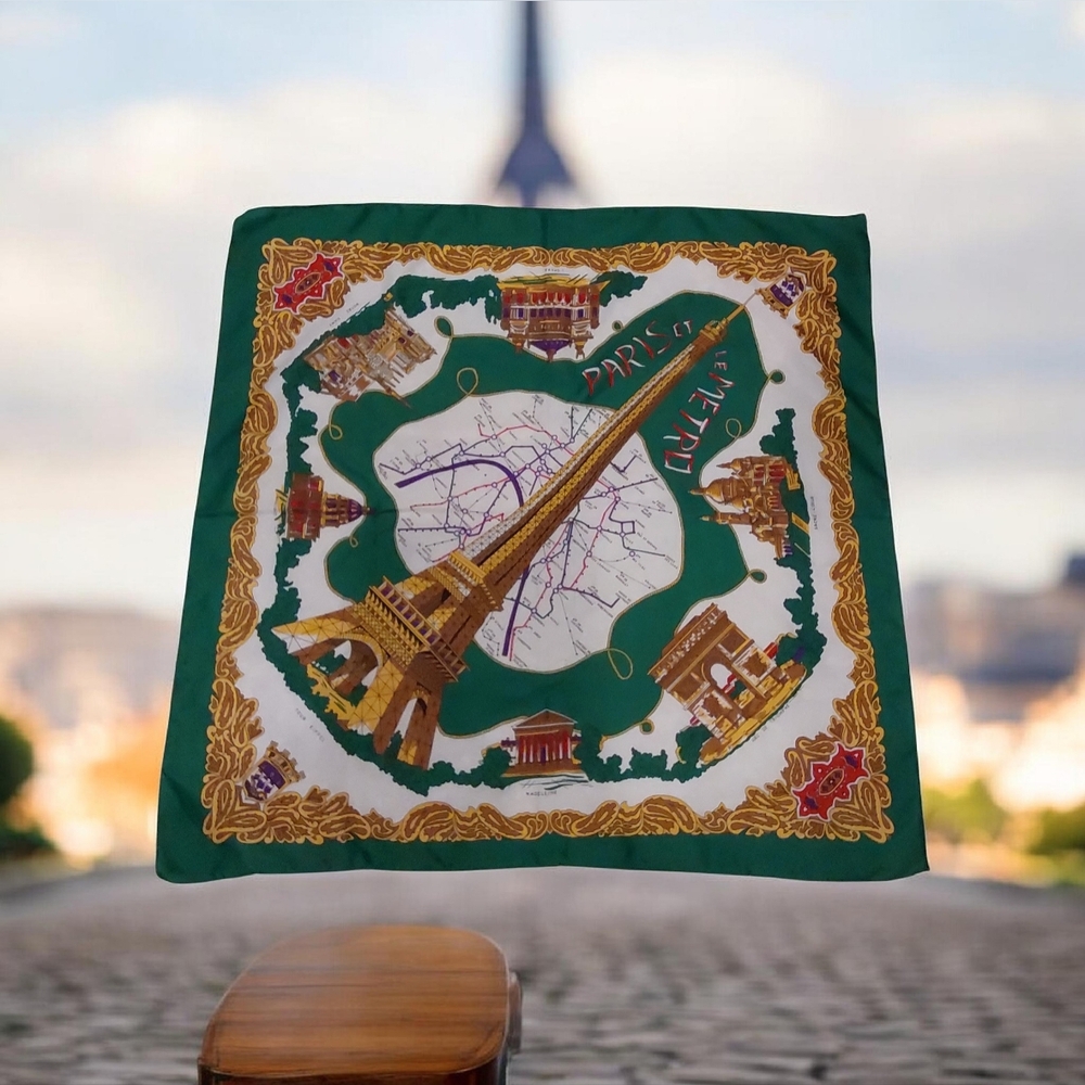 vintage J. Mico Sancho Eiffel Tower, the Paris Metro map souvenir scarf